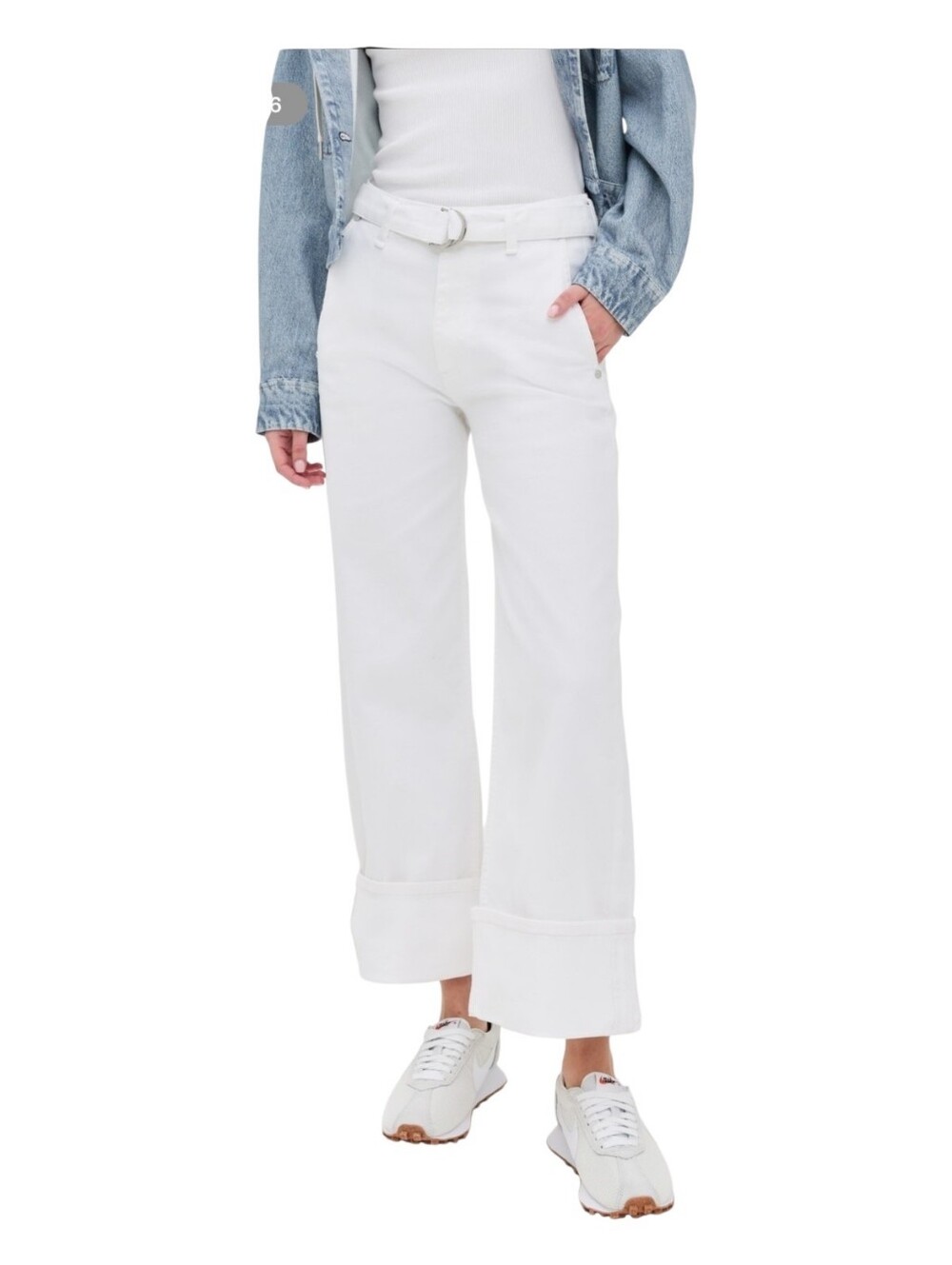 NWT Rag & Bone The Andi Belted High Rise Ankle Wide Leg Jeans Optic White Sz 30